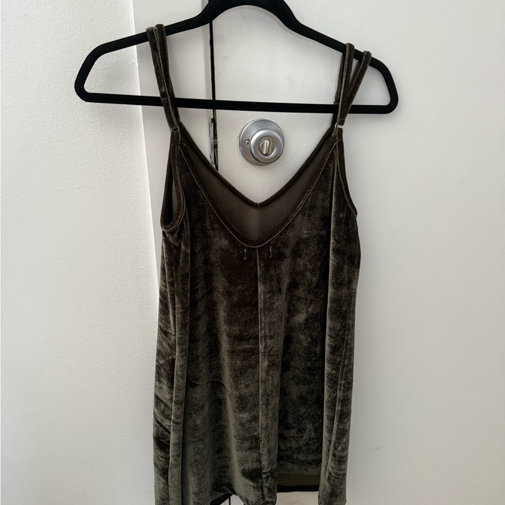 Velvet Strappy Tank Dress - Sage Green